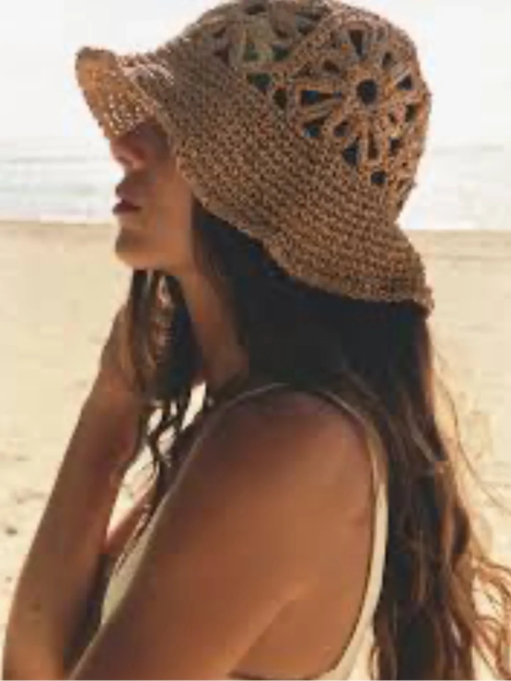 Free People Straw Crochet Sun Hat in Natural Tan like new